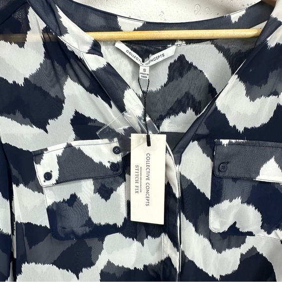 Collective Concepts Stitch Fix size Small Navy Blue and White Sheer Blouse NEW - Picture 5 of 10
